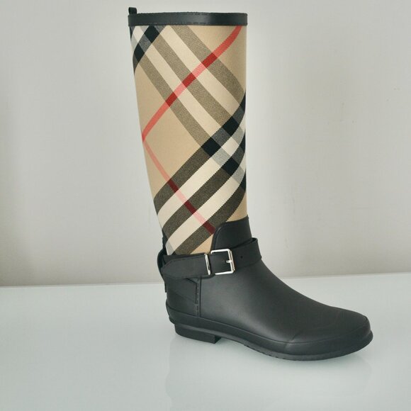 NIB BURBERRY VINTAGE CHECK SIMEON RAIN BOOTS - Picture 1 of 8